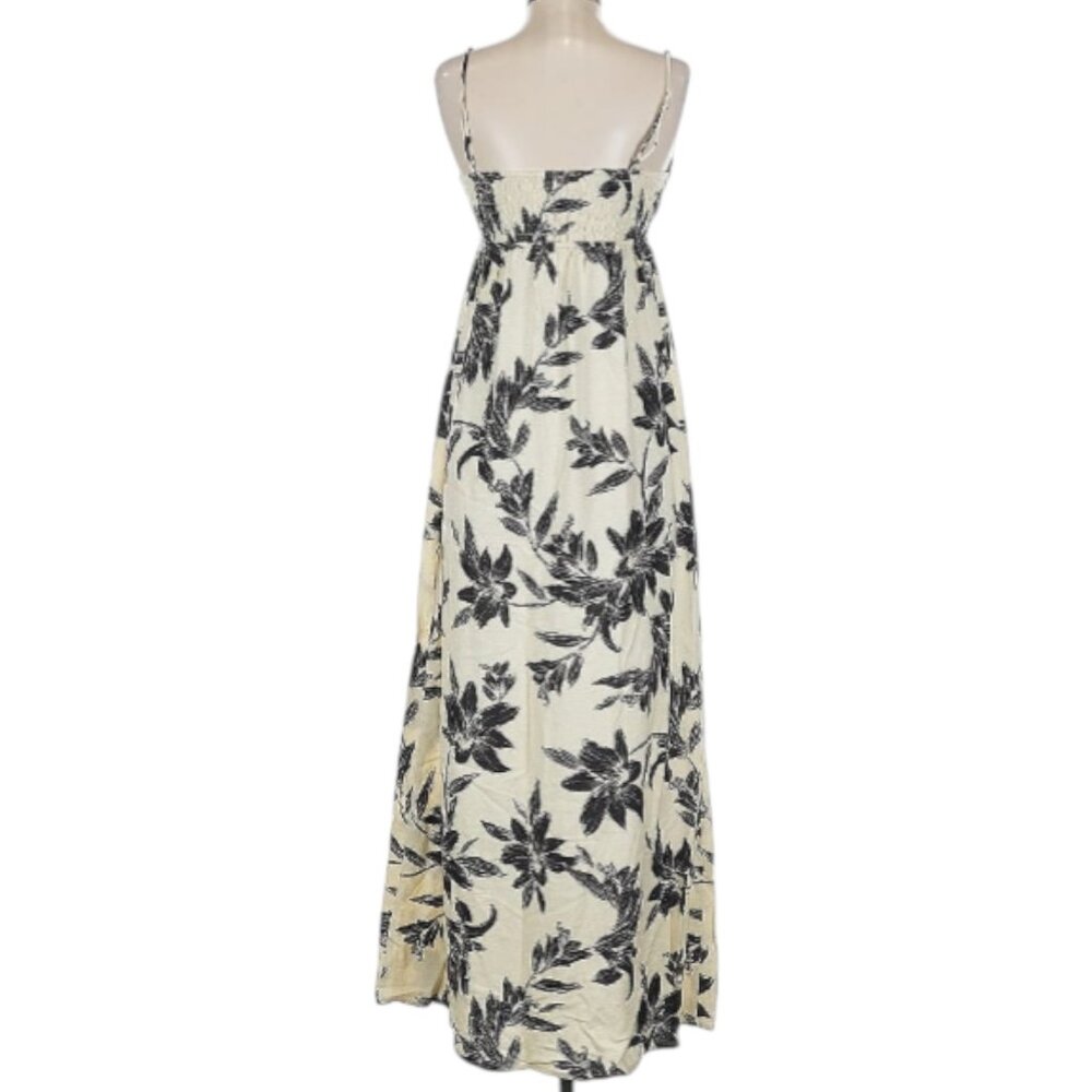 Monteau LA XS Cream Floral Linen Maxi Dress Smocked Summer Beach Resort Vacation - Picture 2 of 8